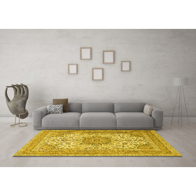 Tapis traditionnels jaunes lavables à la machine 1051