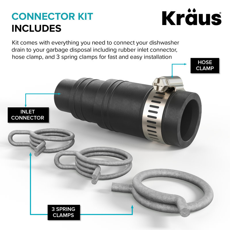 KRAUS Dishwasher Connector Kit for Garbage Disposal with Adjustable Hose Connections and 3 Spring Clamps
