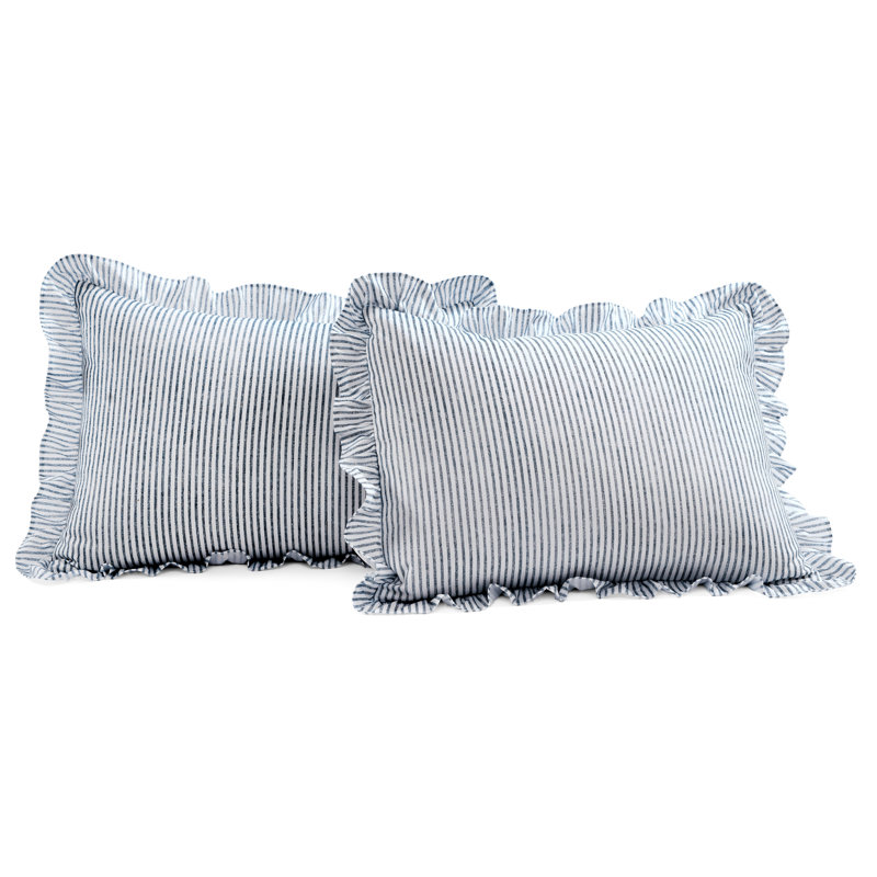 Navy Striped Ruffled Twin Bedspread Set for Girls