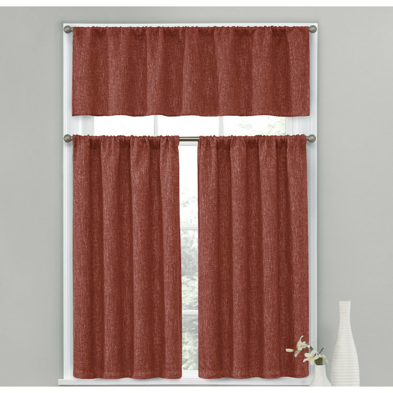 Andressa Complete Textured Café 56" Kitchen Curtain, Spice