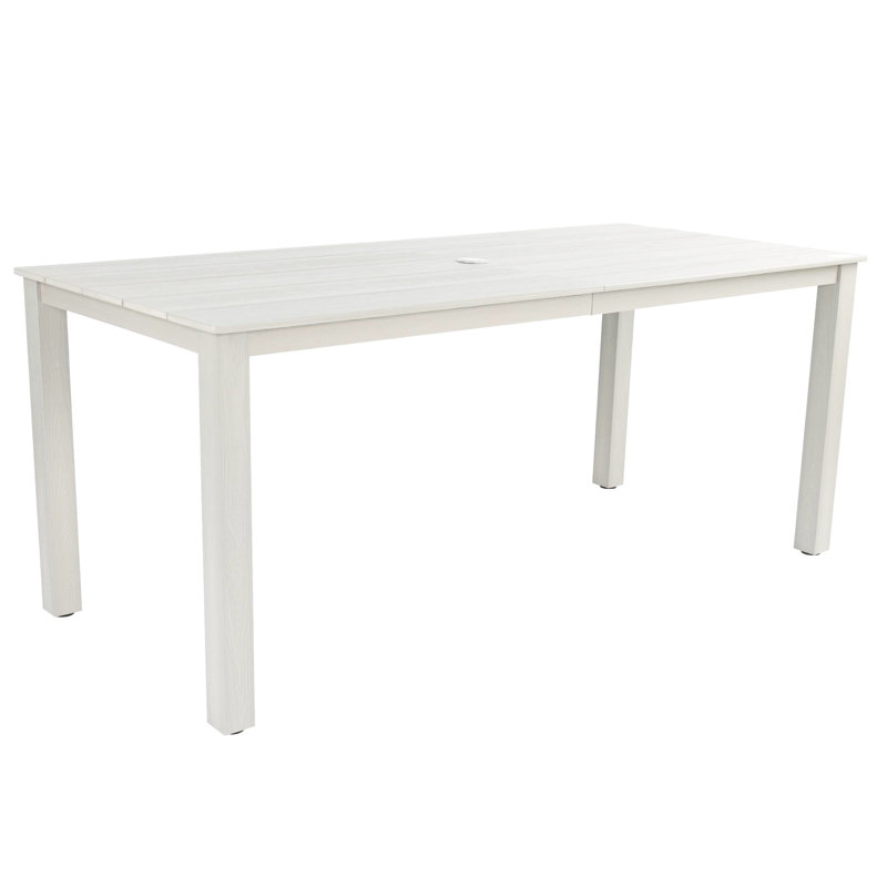 Table de salle à manger grise, 68,9 pouces de long, hanches en bois texturé, conception simple, trou de parasol, matériau des hanches pour l'intérieur et l'extérieur, configuration