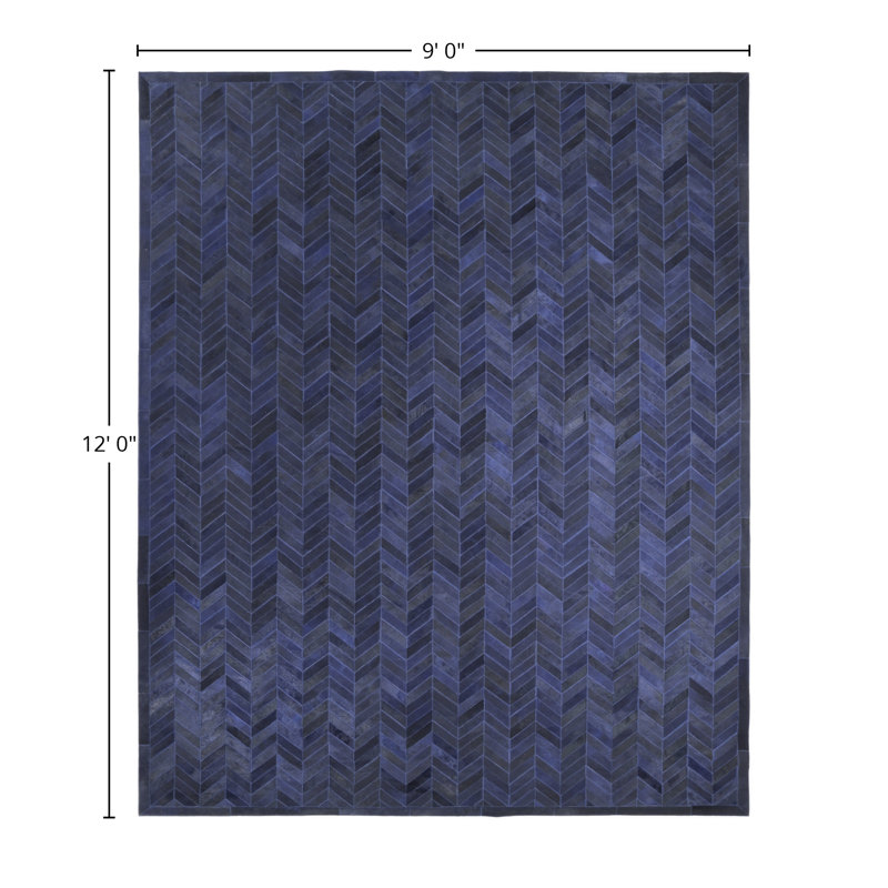 Meir Leather Chevron Area Rug, Rectangle 9' x 12', Navy