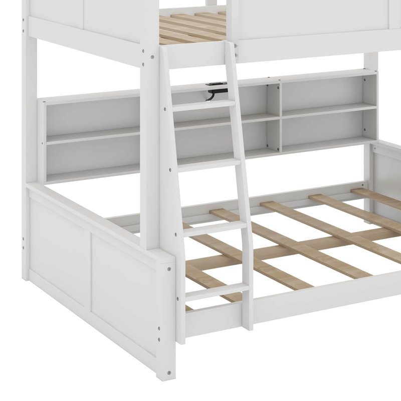 Full XL Over Queen Bunk Bed With Storage Cabinets And USB, Antique White