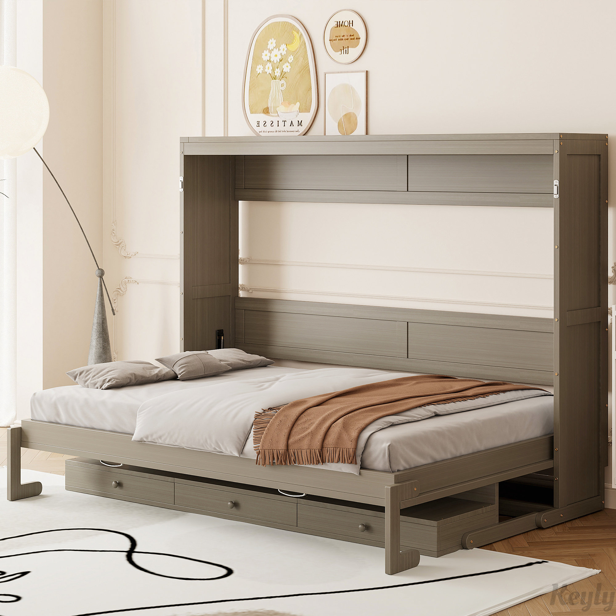 Hokku Designs Wall Murphy Bed with Storage and Vanity Desk | Wayfair