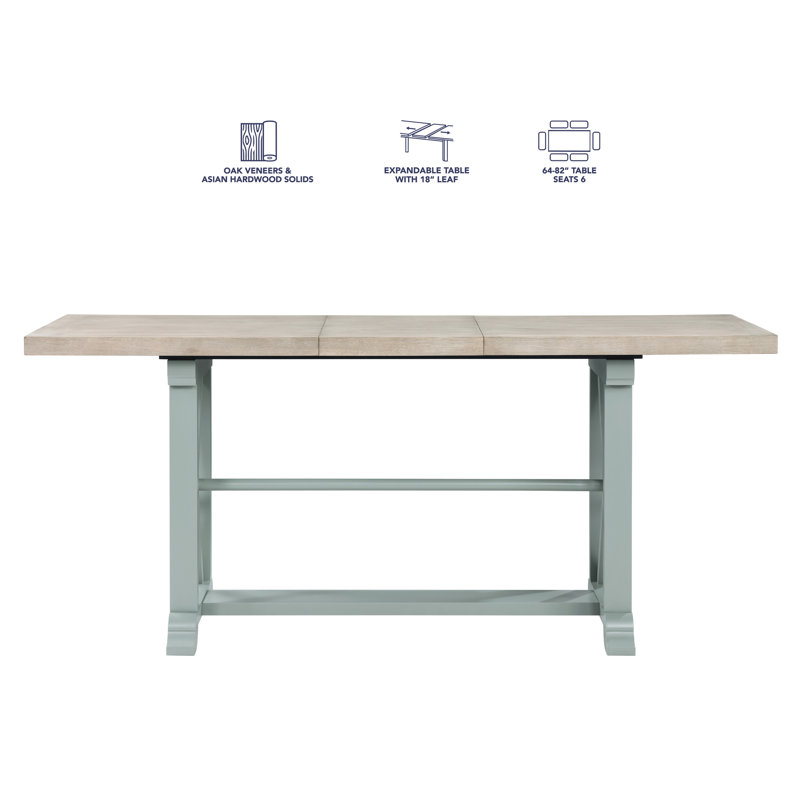 Table de comptoir extensible Inetta, Lin délavé / vert menthe
