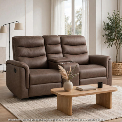 Meloni Glider Reclining Loveseat, Console and Holders, Brown Fabric