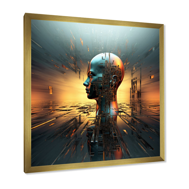 «AI Robot Dreams Of Singularity» sur impression sur toile, Cadre doré à une seule photo, H 16 po x l 16 po x P 1 po