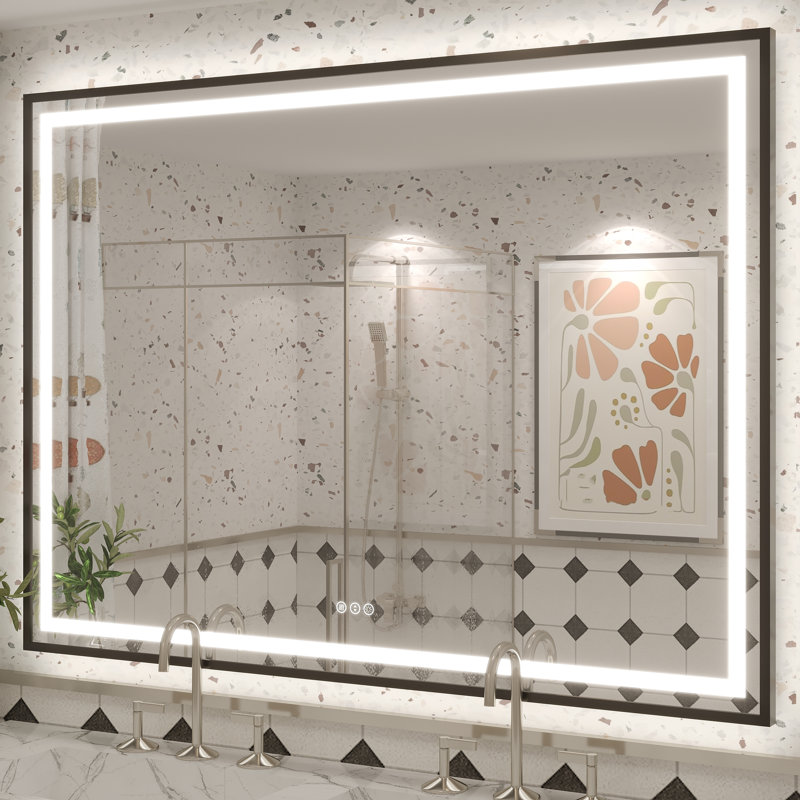 Miroir de salle de bain / meuble-lavabo mural Molly, 55 po x 40 po, Noir