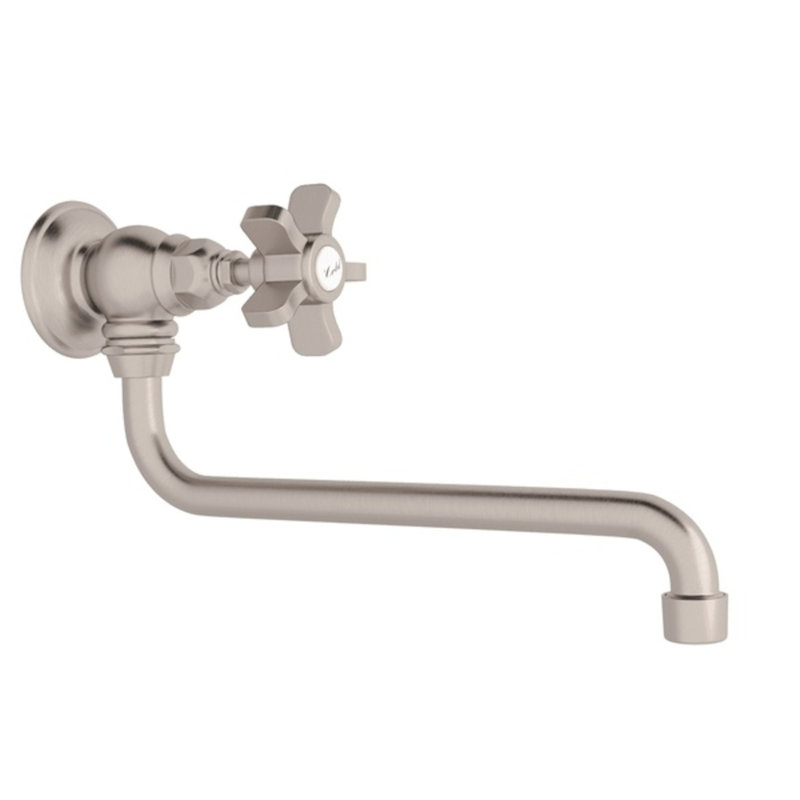 Country Kitchen Pot Filler, Satin Nickel, Five Spoke Handle