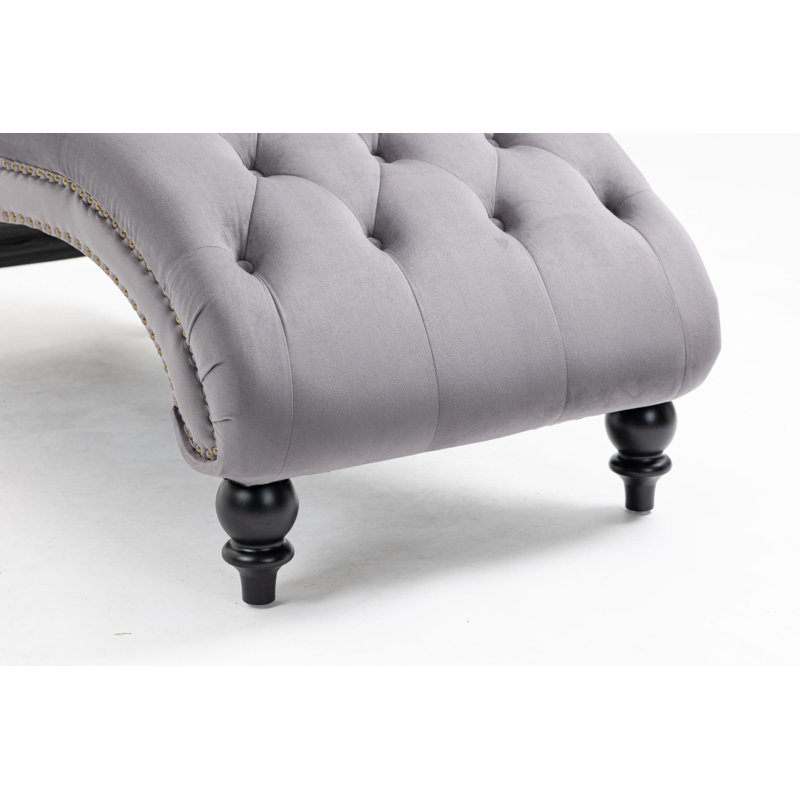 Velvet Upholstered Tufted Chaise Lounge, Gray