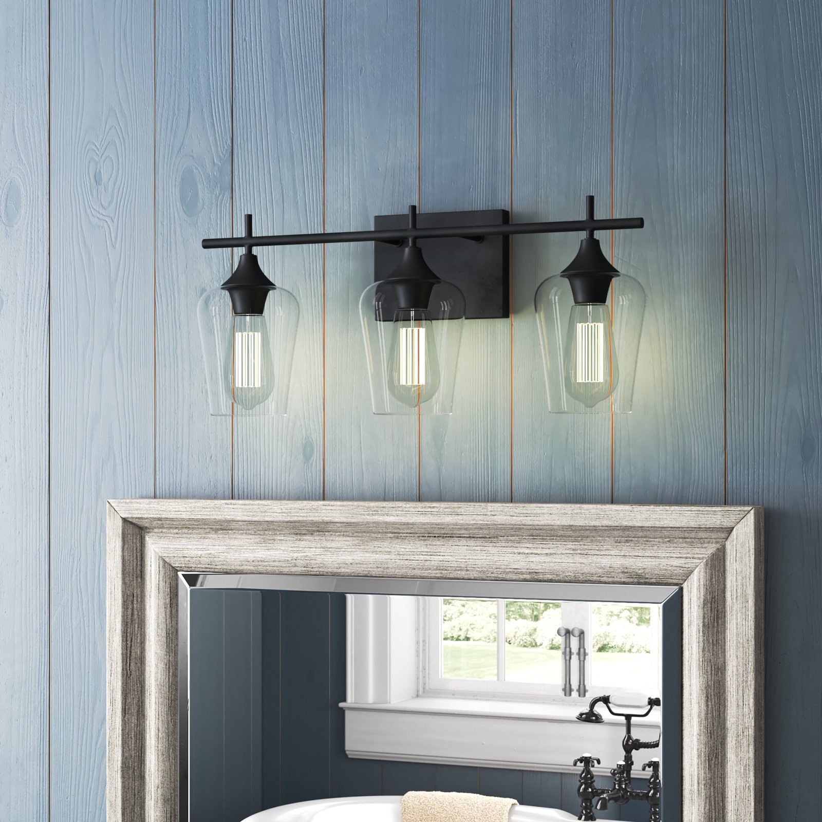 Breena 3-Light Dimmable Vanity Light, English Bronze, Clear