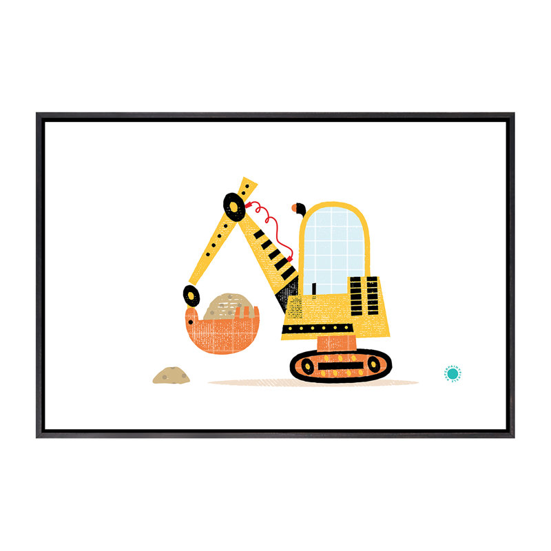 Excavator - impression d'art graphique, Pas de tapis, H 40 po x l 60 po x 1,5 po, Toile avec cadre noir patiné