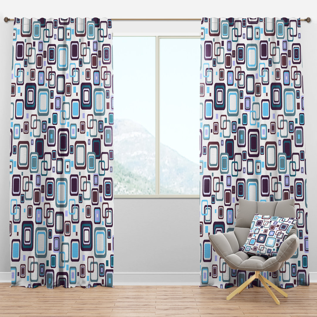 Retro Square Design I - Abstract Curtain - Velvet Room darkening - 1 panel Design Art Size per 