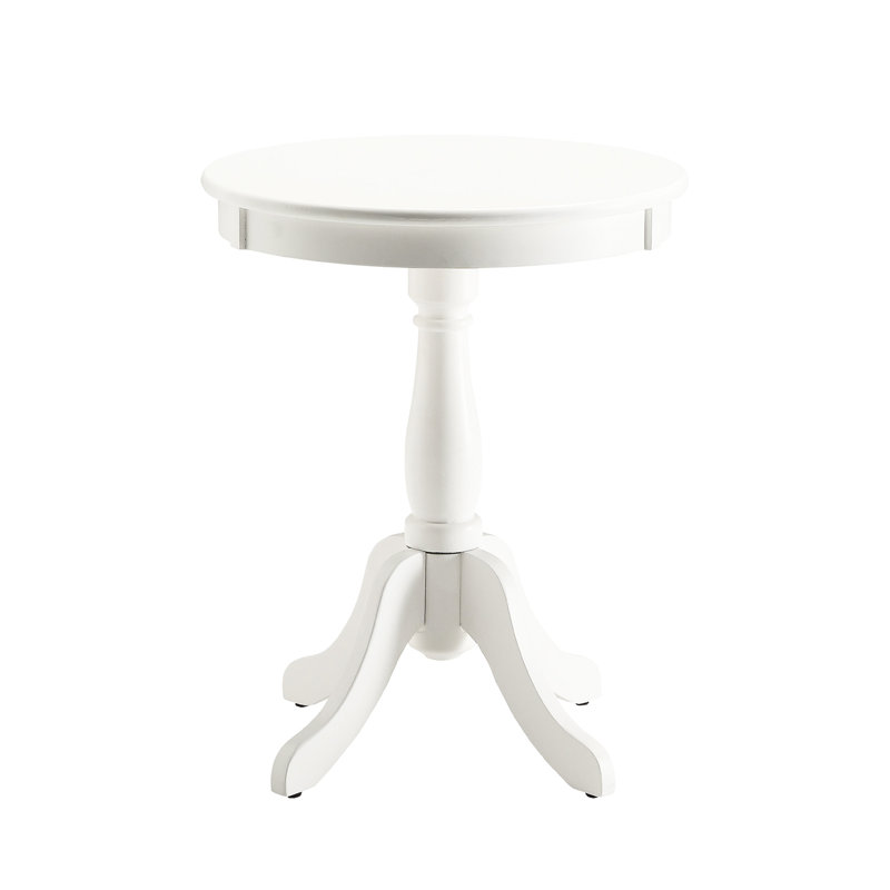 Table d'appoint style chalet blanc, piédestal rond blanc, plateau en bois, 4 pieds en bois massif, tablier