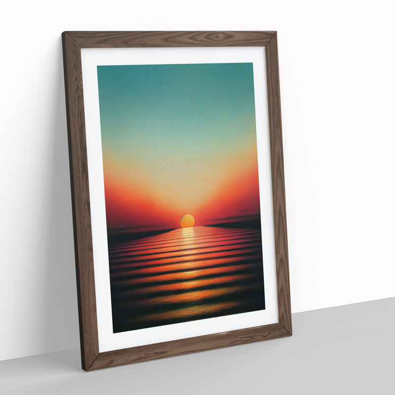 XV1022-3750X Resplendent Abstract Ocean Sunset - Print, Walnut Framed, Walnut, 64cm H x 46cm W x 2cm D