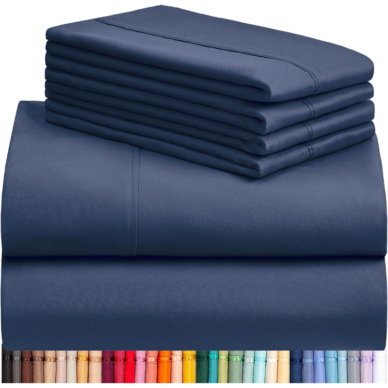 Ultra Soft Microfiber Sheet Set - 6 Pc Set - Wrinkle Resistant - Cooling Sheets With Deep Pockets, Navy Blue
