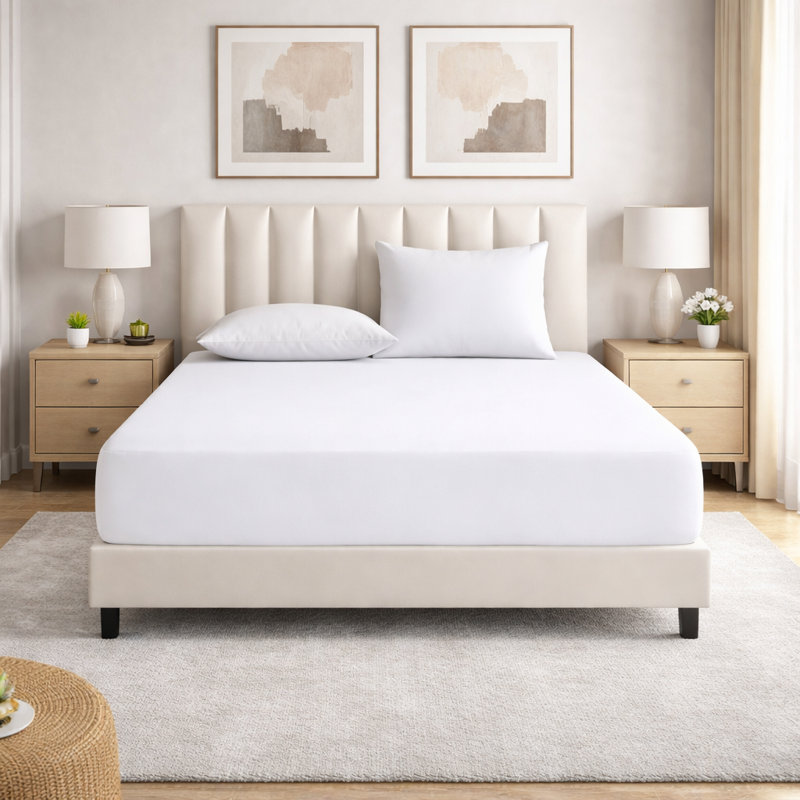 Super Luxury Microfiber 25 cm Plain Fitted Sheet , Kingsize (5'), White