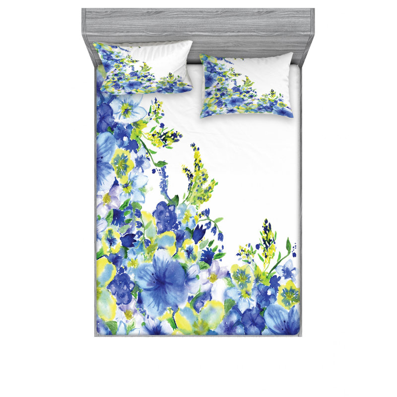 Microfiber Floral Sheet Set, Queen Sheet Set with Fitted Sheet