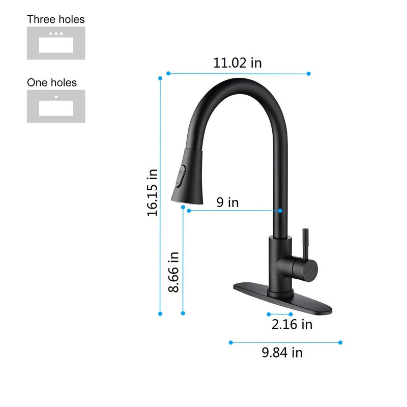 NOVEL Pull Out Kitchen Faucet Side Spray, Matte Black
