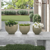 Dempsey Green Stoneware Planters - Perfect Indoor Green Corner, Set of 3 - 15" x 15" x 12"