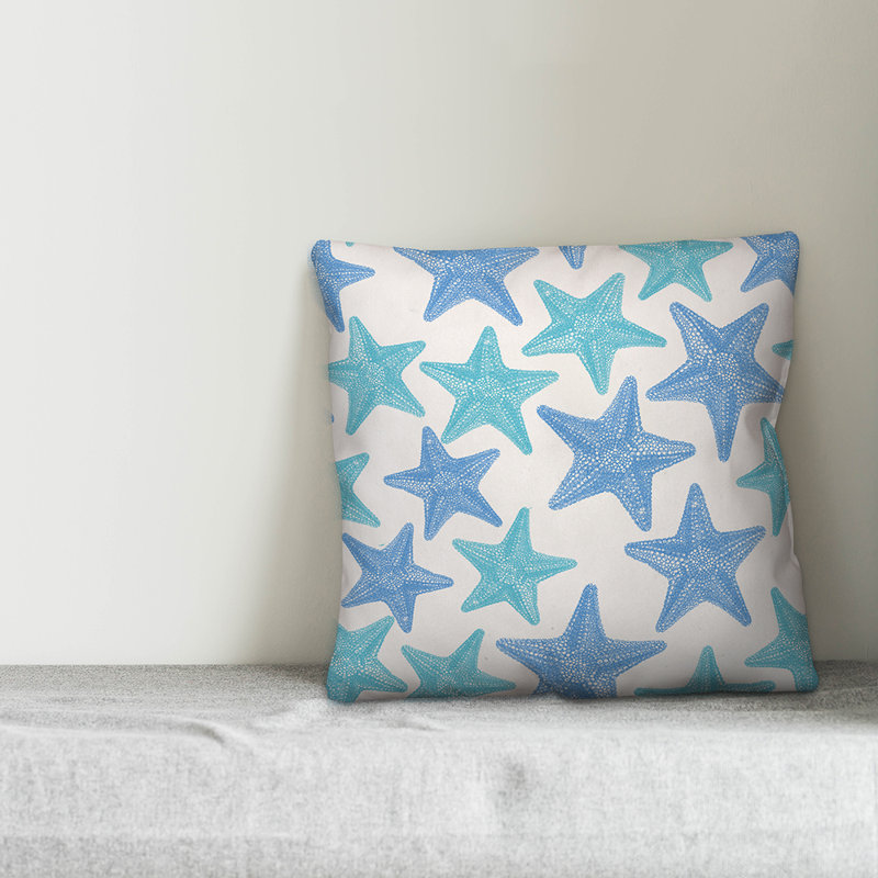 Outdoor Throw Pillow, 16" x 16", No Fill, Teal/Cream/Blue