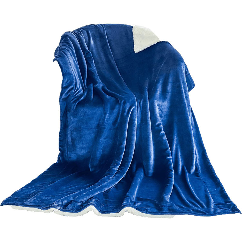 Sherpa Fleece Blanket Throw, Navy Blue, 150 x 200cm