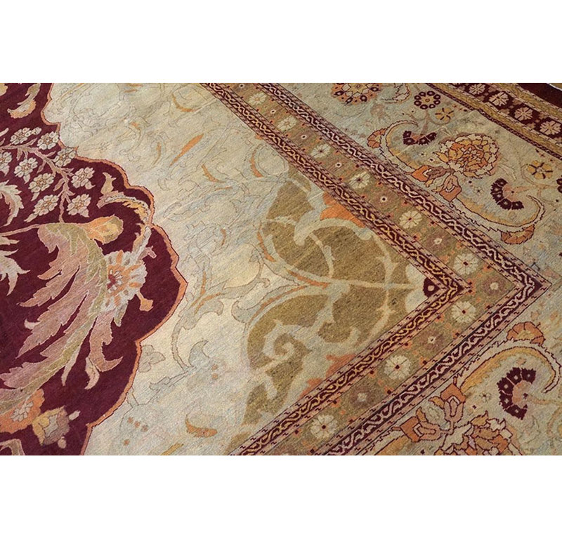 1880s Red-Wine Medallion Antique Indian Amritsar Carpet 18'10"x20'10" Wool Rug