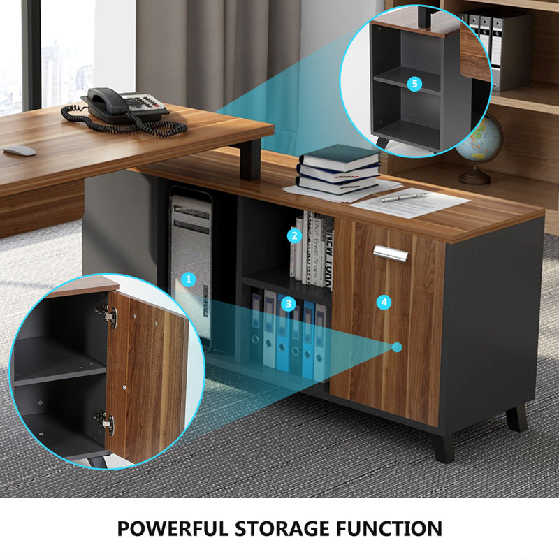 Soderlund L-Shaped Metal Base Executive Desk