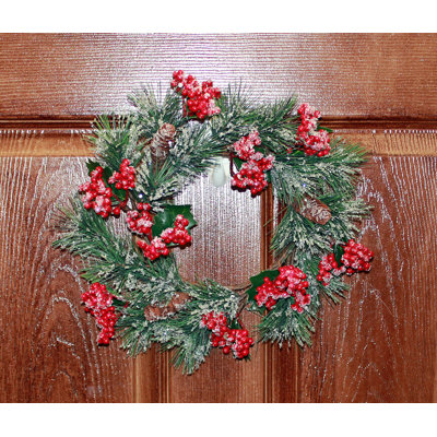 13" Artificial Christmas Mini Wreath with Snowy Berry & Pine