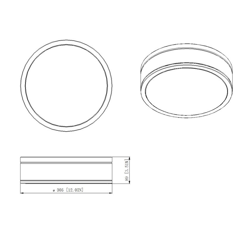Plafonnier encastré 1 lumière Cispus, H 3,5 po x l 12 po x P 12 po, Noir mat / Or