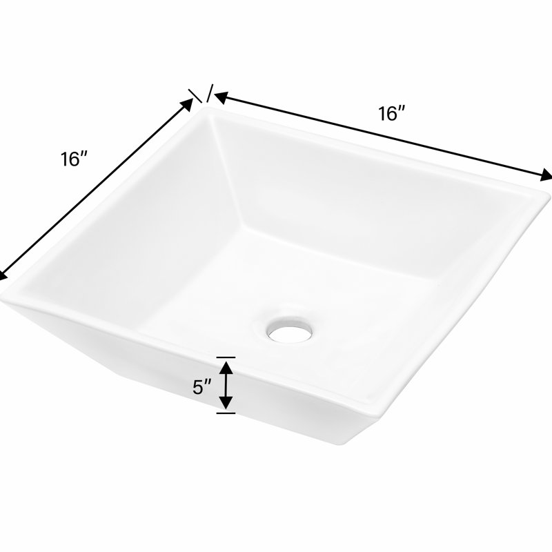 Lavabo vasque de salle de bain 16 x 16 pouces en céramique blanche - élégant et fonctionnel, pour diverses salles de bain carrées classiques et indémodables, convient à de multiples endroits
