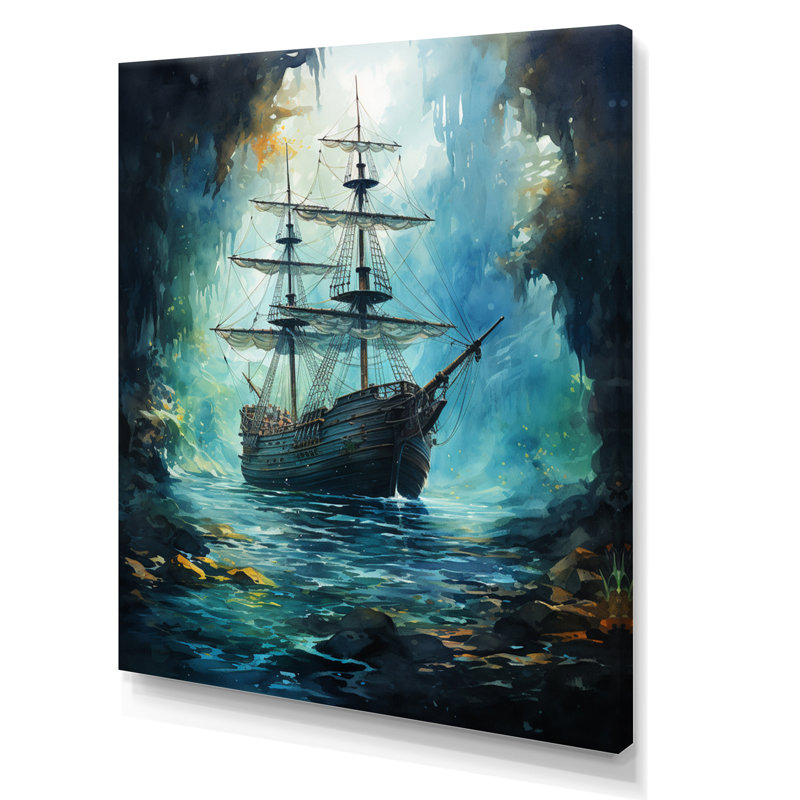 Sirènes chantant un bateau pirate - décoration murale nautique et plage, H 20 po x l 12 po x P 1 po, Toile tendue