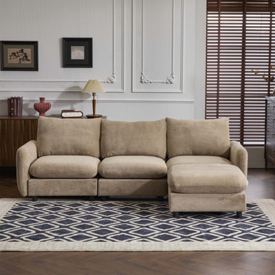 99 In. 4-Piece L Shaped Modular Velvet Sofa With Ottoman, Flexible And Durable For Modern Living Spaces