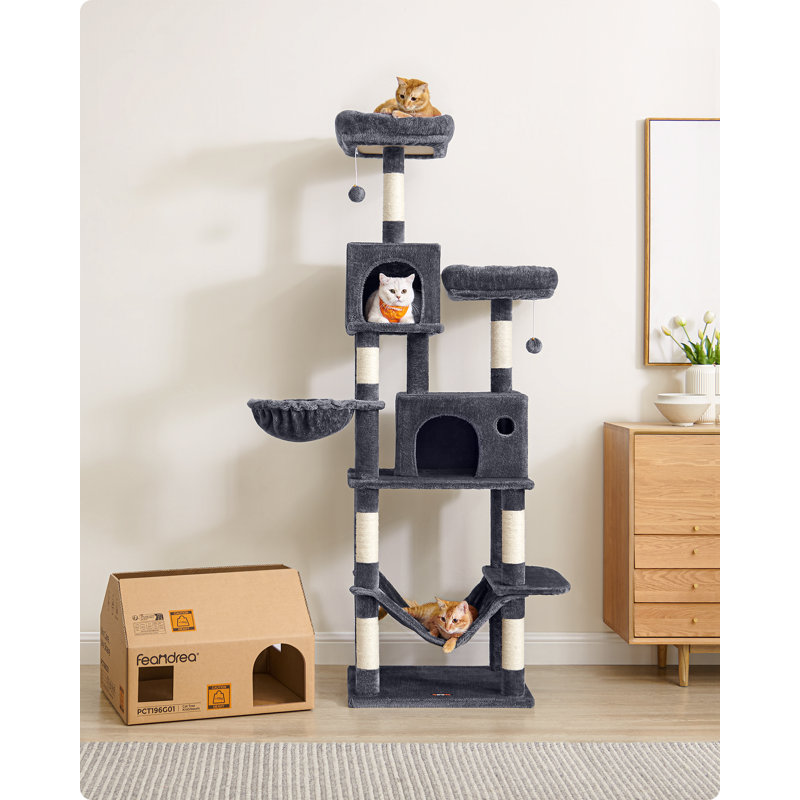 Timmins 78.3" Multi-Level Cat Tree with Cat Scratching Posts, Warm Cat Condo For Indoors, Smoky Gray