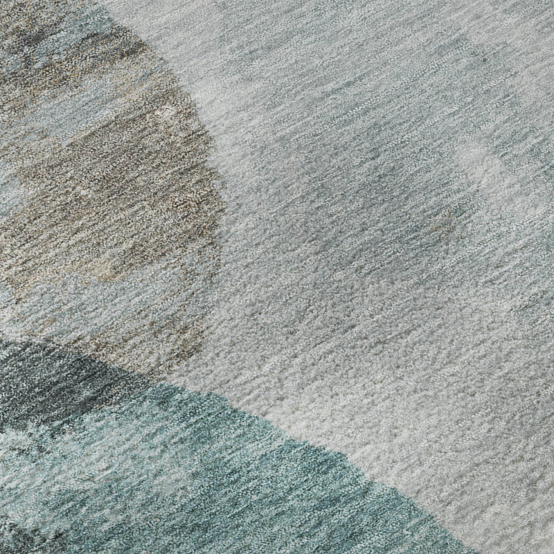 Tapis abstrait lavable à la machine de qualité supérieure Mayfield AMF2346, Bleu sarcelle, Rond 8 pi