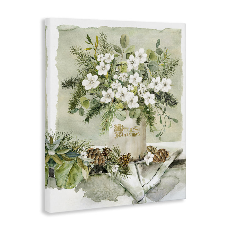 Art mural sur toile "White Christmas Flowers" par Livi Finn, H 40 po x l 30 po