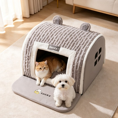 Lit pour animal de compagnie courbé épais et moelleux, cabane pour chien et chat dans un grand espace fermé avec tapis lavable amovible, nid douillet pour animaux de compagnie