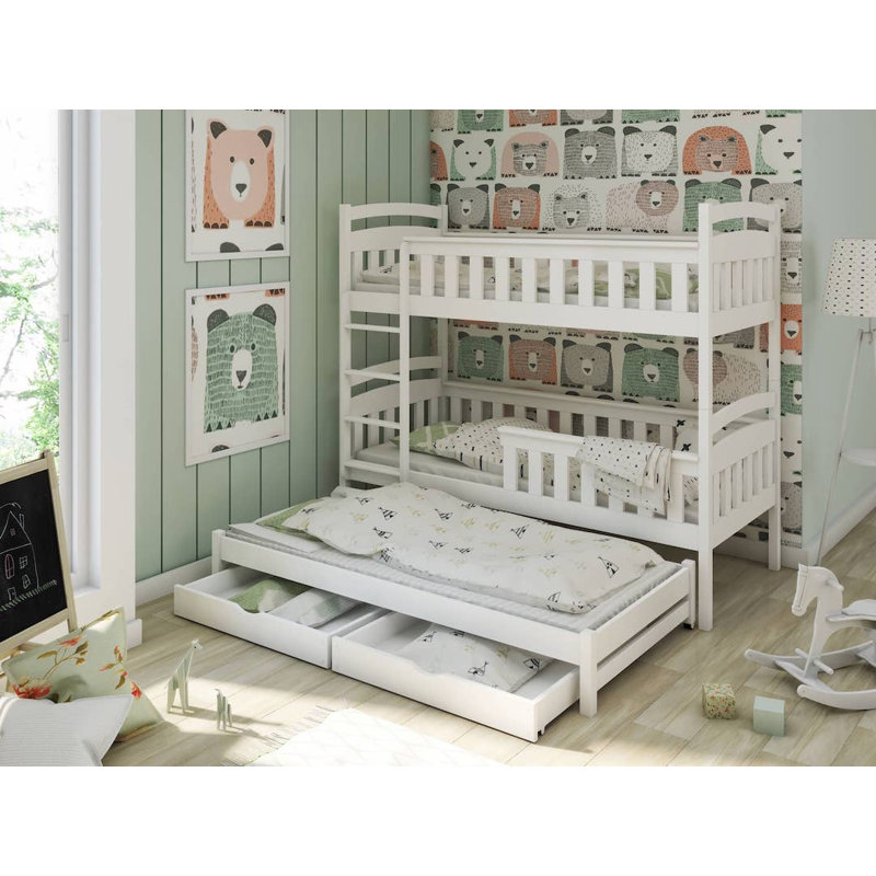 Remmy 90 X 190cm Bunk Bed with Storage Included with Trundle Included, White