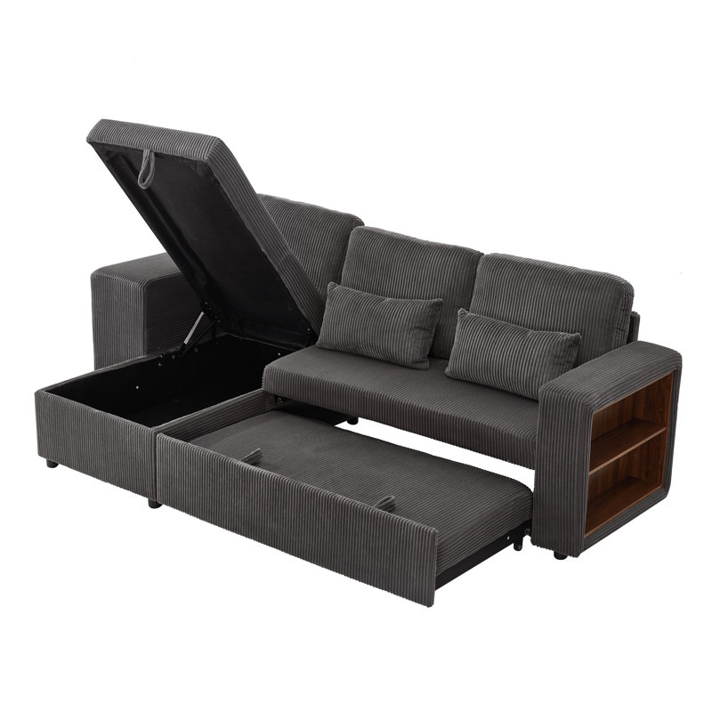 L-shaped Convertible Sofa Bed With Storage Chaise, Dark Grey