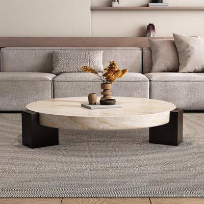 Beige Solid Wood  Round Coffee Table