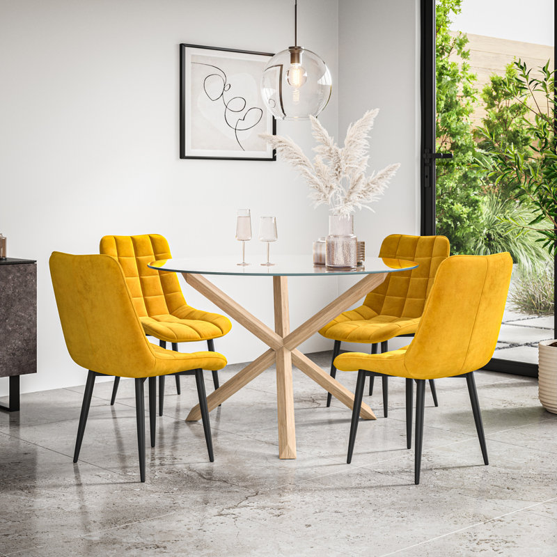 Darcus 4 - Person Dining Set, Oak/Mustard