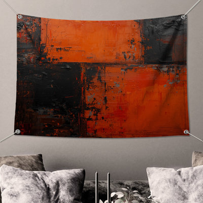 Tapisserie murale abstraite orange - noir