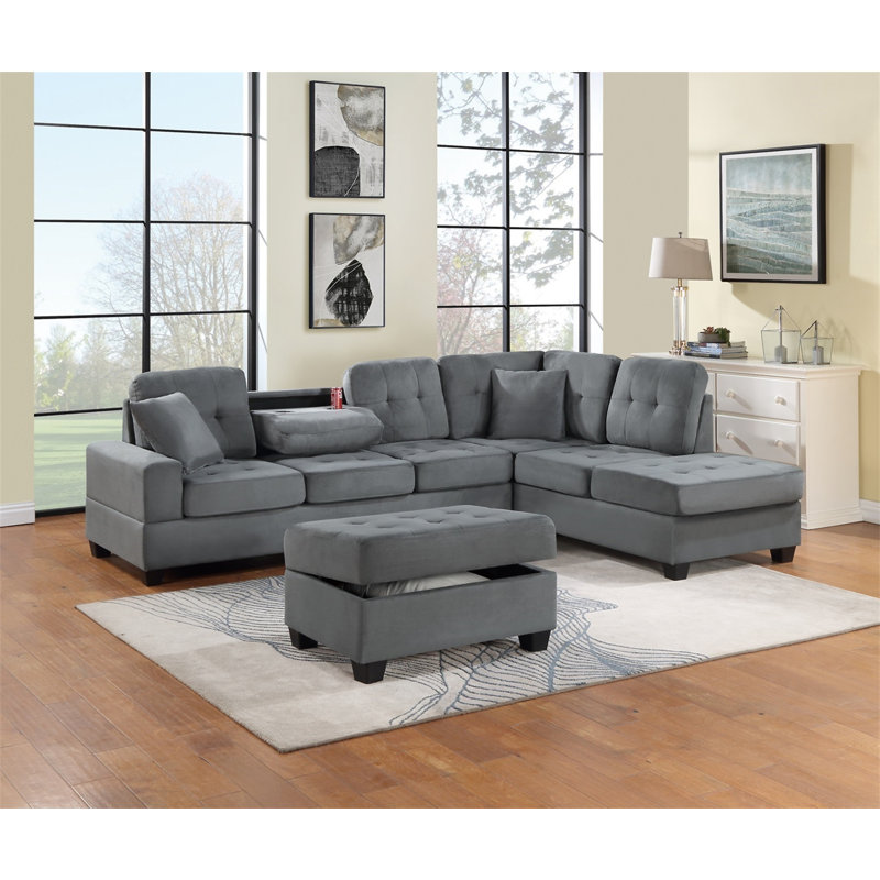 Ensemble de canapé modulaire réversible gris foncé en microfibre 3 pièces
