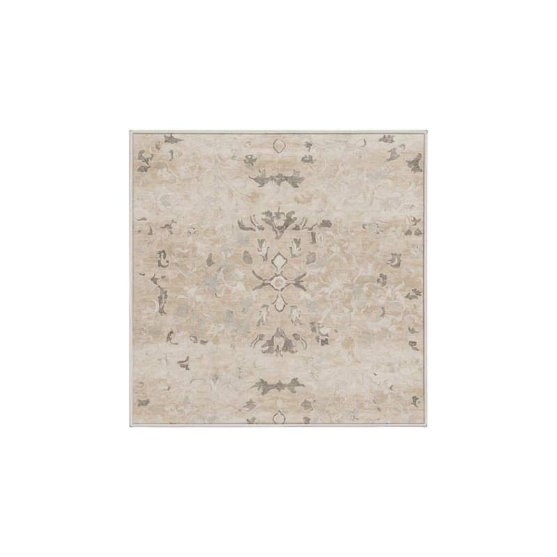Machine Washable Beige Area Rug GSIX03682, Square 4'