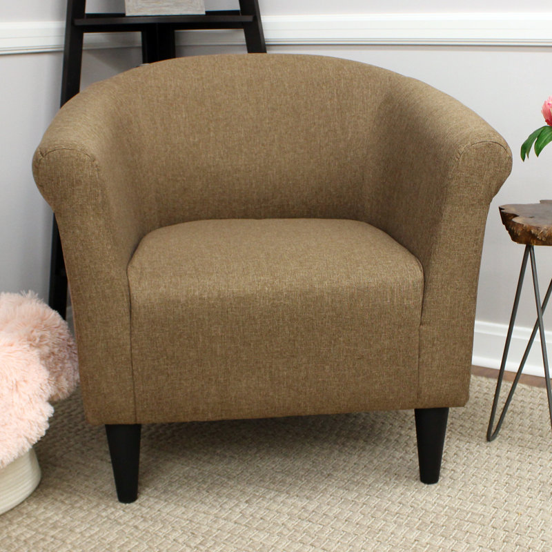 Liam Upholstered Barrel Chair, Pecan Microsuede