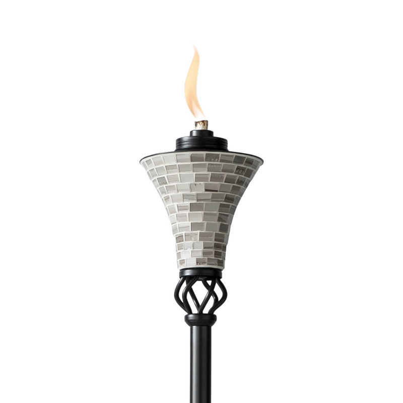 Gray Mosaic Metal Outdoor Torch with Black Base