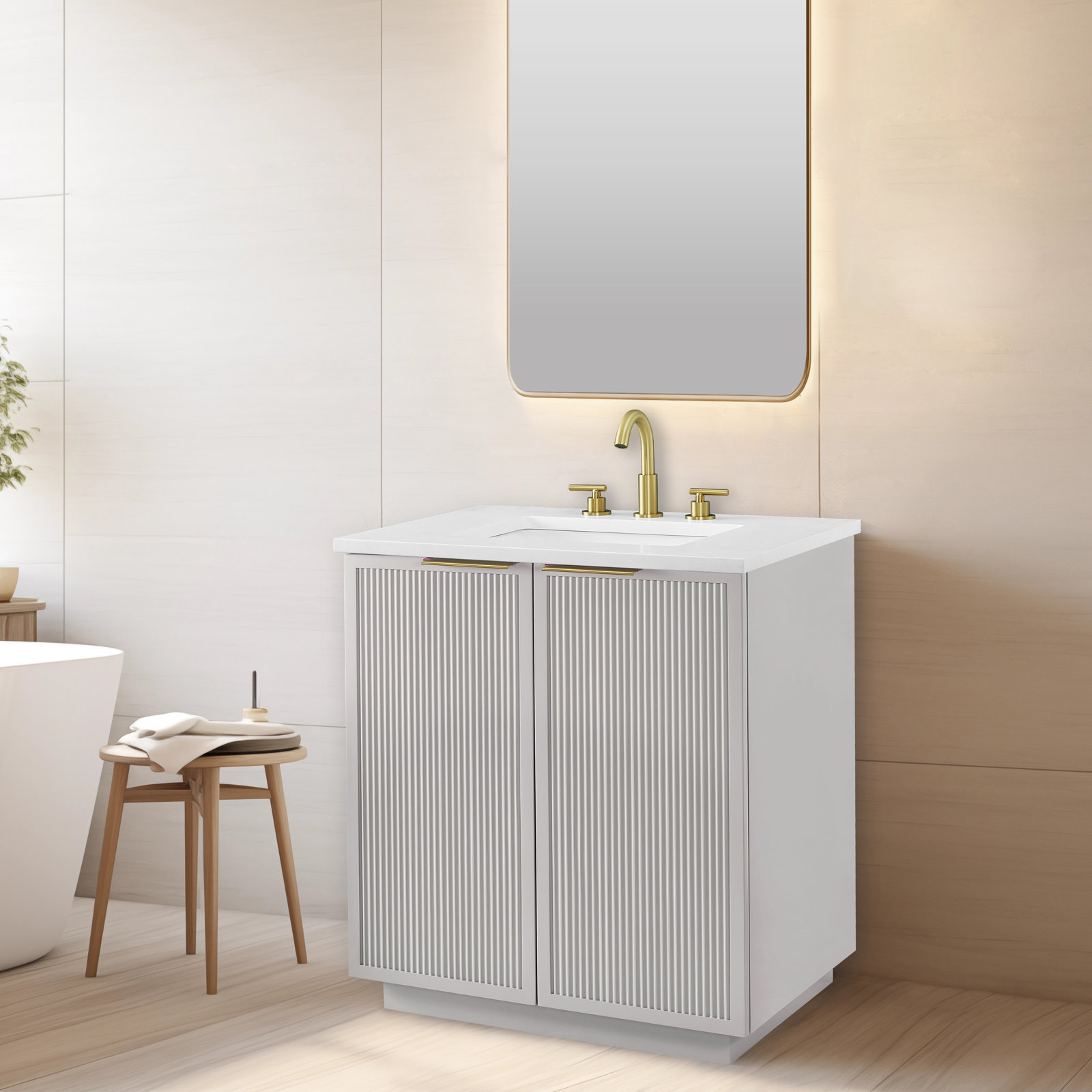 Aderyn 30" Single Vanity, Taupe/Brushed Bronze