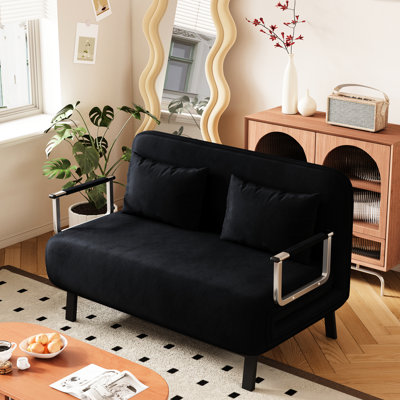 Fauteuil-lit convertible, hauteur 14,62 po, velours noir, métal pour lit de bureau de 39,4 po, métal doux, assise de 18,1 po