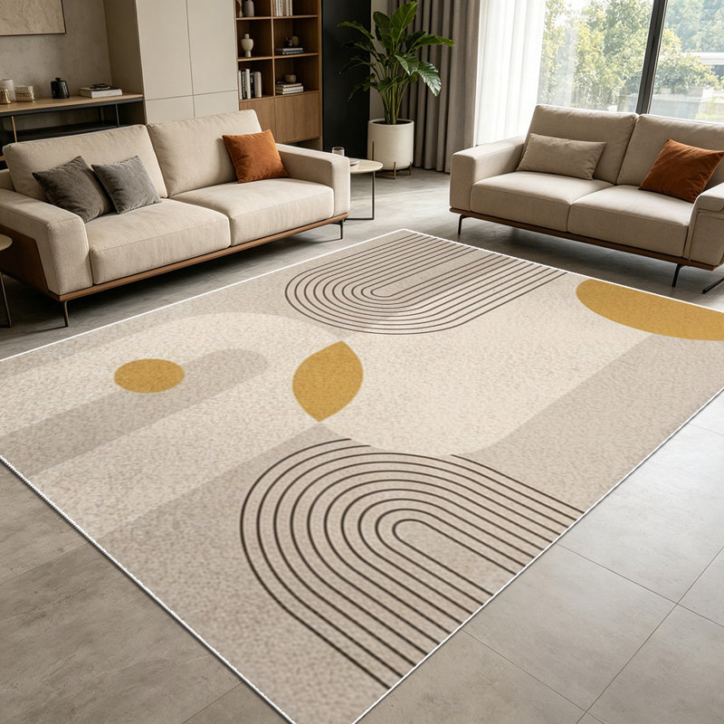 1PC Modern Minimalist Geometric Arch & Mustard Neutral Tone area rugs for Living Room, Soft and Comfortable, Suitable for all seasons, easy-to-maintain, machine washable Indoor floor mat, Under Table Farmhouse suitable for dining area, bedroom, home
