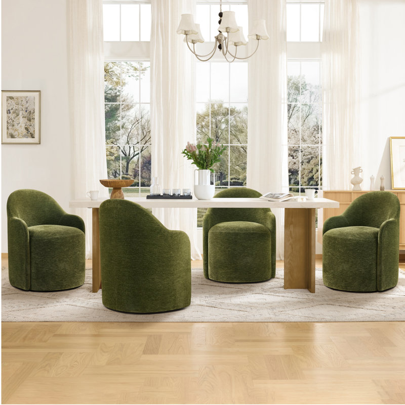 Upholstered Dining Chairs with Hidden Casters, Green